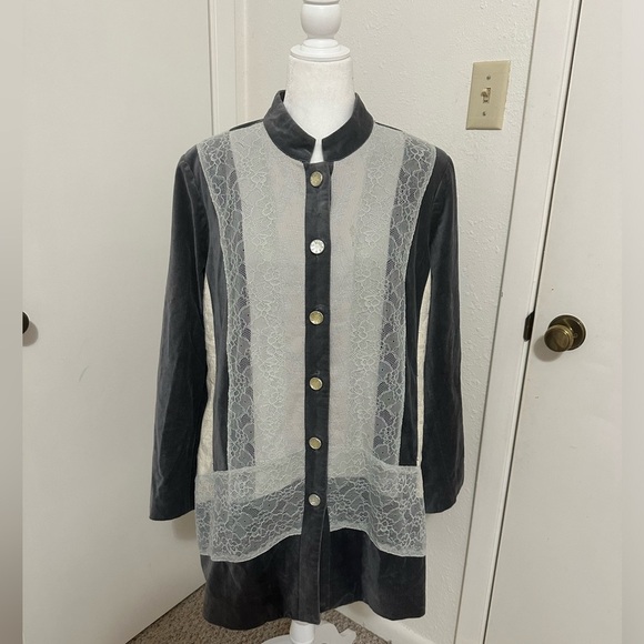Chico’s Silver Treasure Artisan Duster Grey Lace Long Button Up Jacket S… - Picture 4 of 13